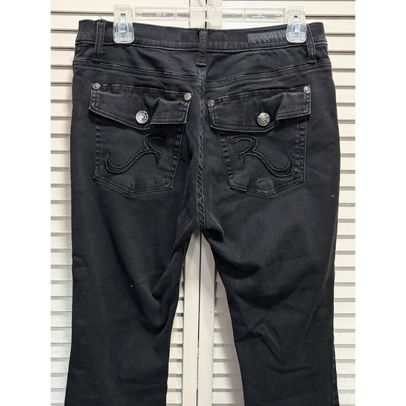 Rock & Republic Kendall Black Crop Denim Jeans Size 12 Mid Rise Pockets Zip Logo - Picture 5 of 8